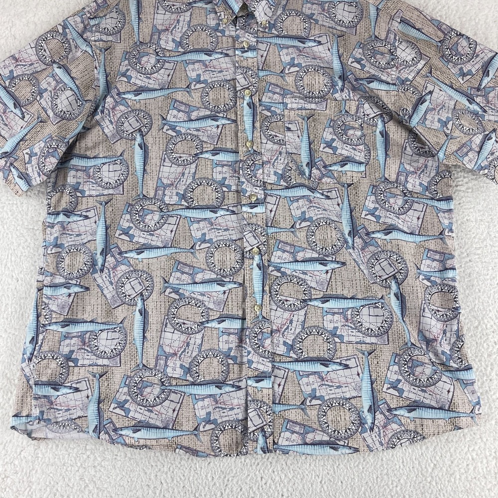 Pendleton Button-Down Shirt Mens‎ XXL Beige Nautical Short Sleeve Casual Fish - Picture 4 of 11